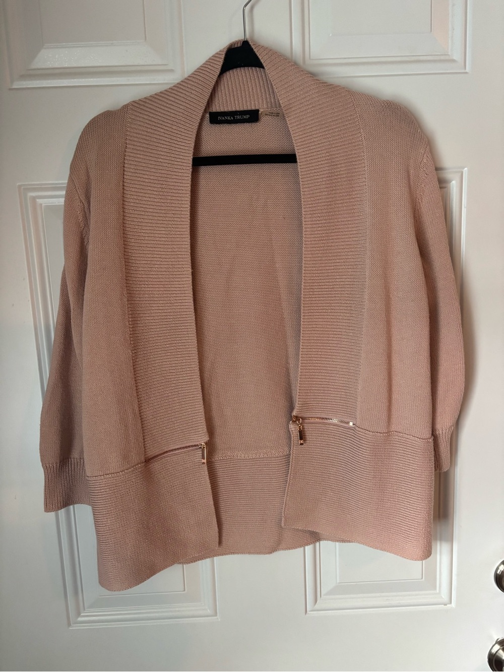 Ivanka Trump Blush Pink Open-Front Shawl Cardigan with Zip Accents